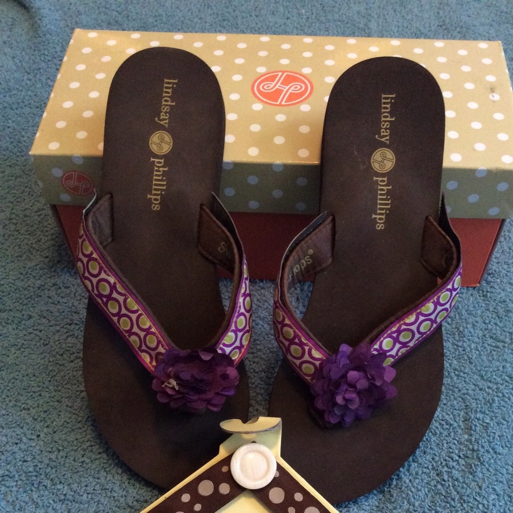 NIB Brown& Purple Lindsay Phillips Switch Flops